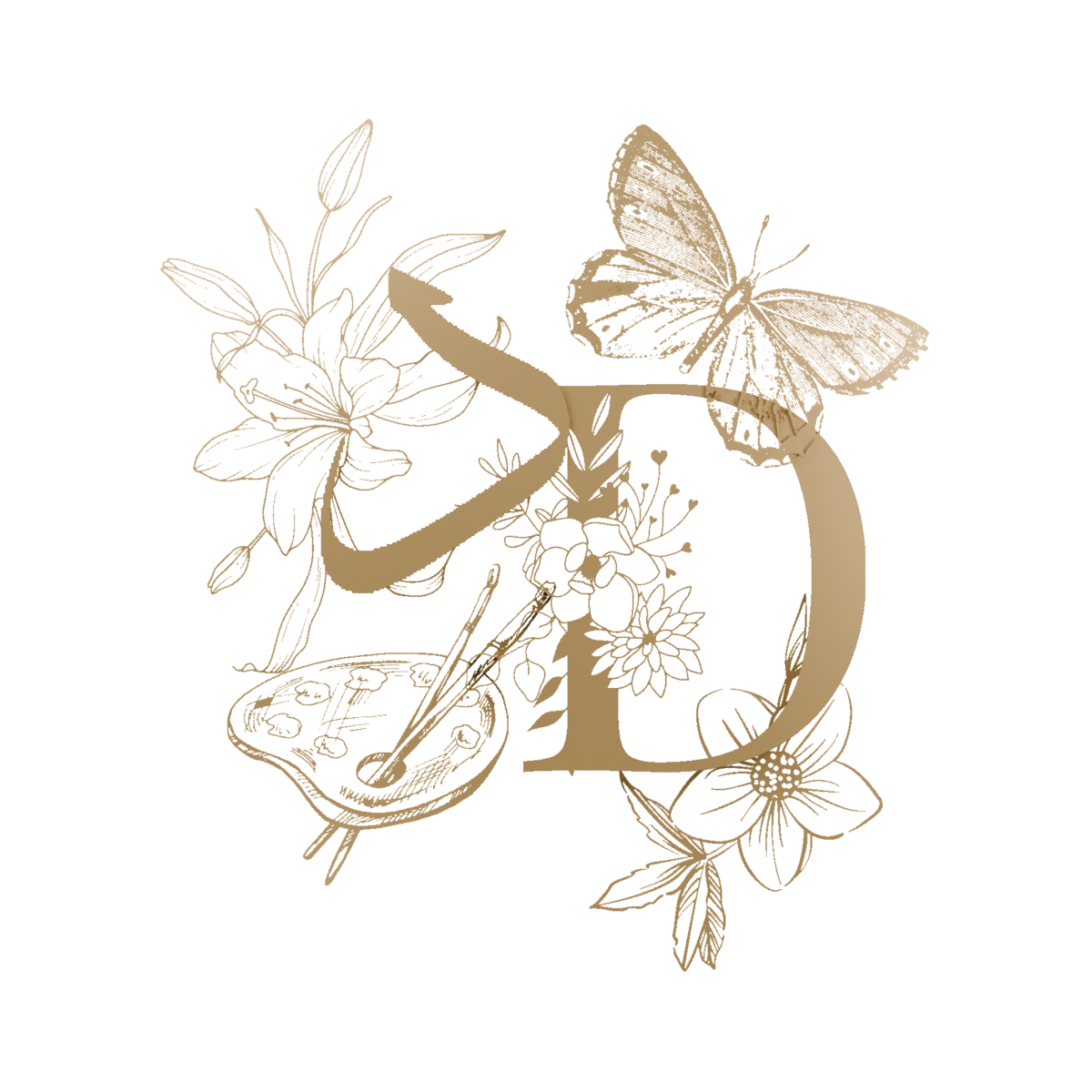 Art by Deema's floral logo in gold